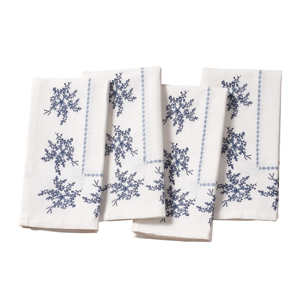 My Texas House Blue White Floral Cloth Napkins Set 4 - Cotton 20x20